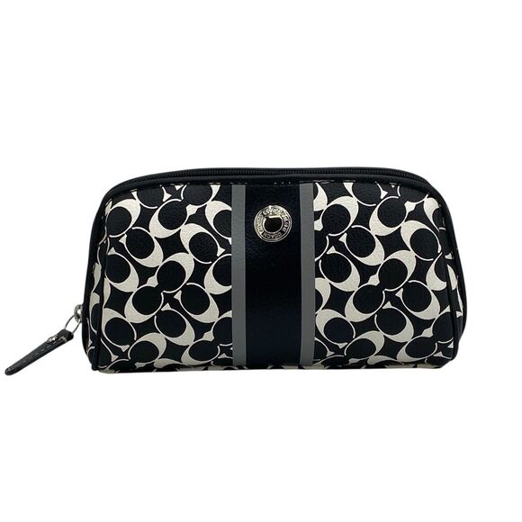 Coach Heritage Signature Logo Coated Canvas Cosmetic Bag - Picture 1 of 12